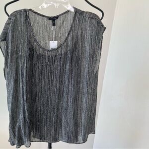 NWT Eileen Fisher Silk Black/White Swing Top w/Cami XL